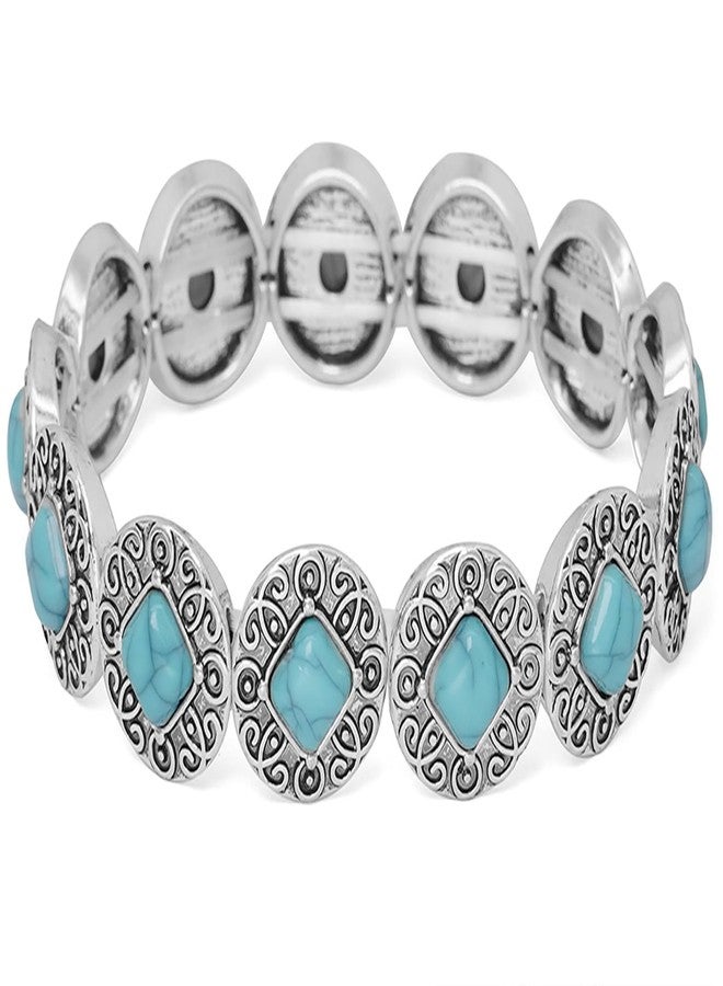 Wovanoo Turquoise Stretch Bracelets Boho Natural Stone Bangle Bracelet Adjustable Carved Wrist Bracelet Round - Image 1